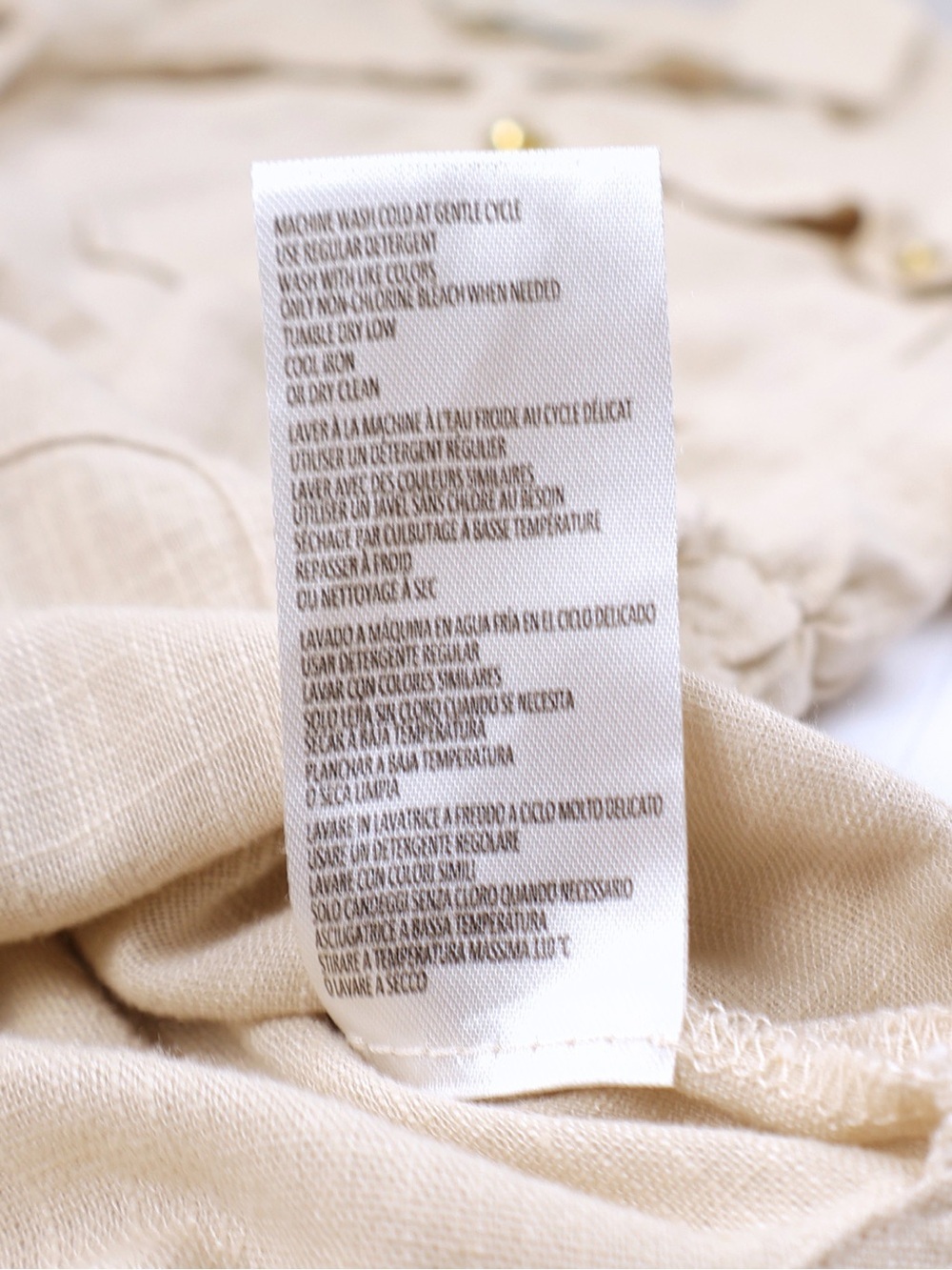 Halston Heritage Beige Utility Safari Top Small Linen Blend Gold Button Shirt - Picture 8 of 8